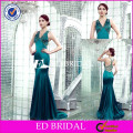 JC24 Wholesale Cap Sleeve V Neckline Beaded Sheath Emerald Green Evening Dress